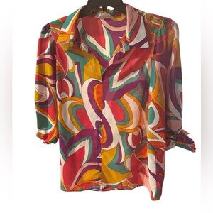 First Love Colorful Abstract Print Women's Blouse - Multicolor